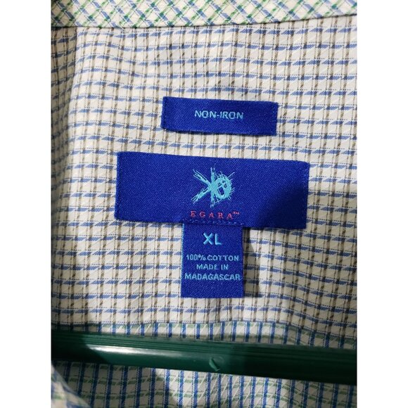 Egara blue, green and white plaid, casual button down long sleeve shirt, size XL - Picture 3 of 8